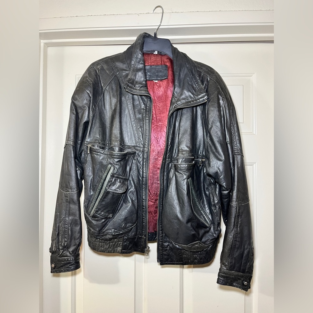 🖤 Vintage RNL Leather Bomber Jacket – Men’s Size Small 🖤